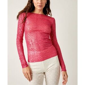 NWT Free People gold rush top in hot pink combo